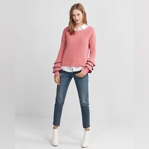 Express Off-the-shoulder Pink Knit Ruffle Sweater